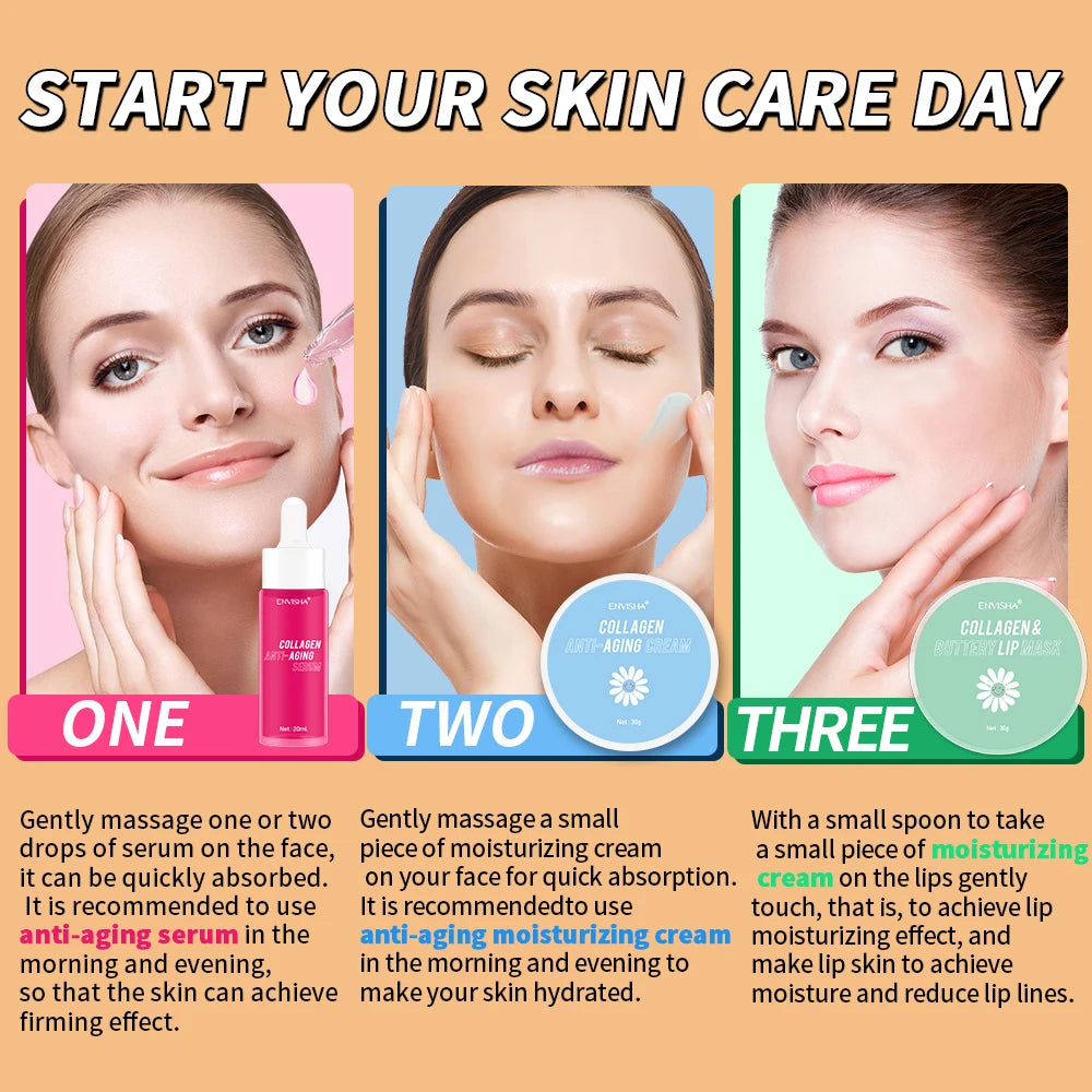 Face Skin Care Set Collagen Anti-aging Wrinkle Cream Hyaluronic Acid Lip Mask Retinol Serum Whitening Moisturizing Shrink Pores