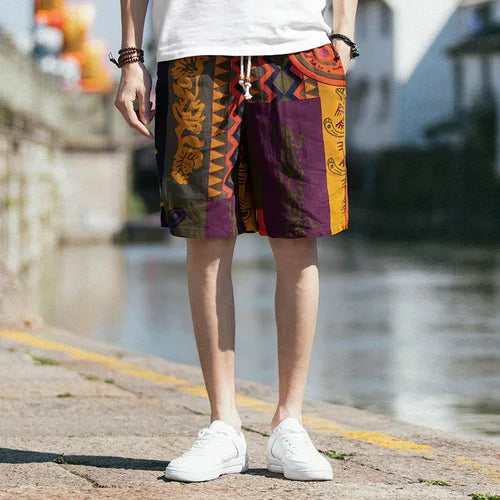 Men Cotton Shorts Japanese Casual Hip-Hop Printing Drawstring Shorts Summer Street Loose Straight Comfortable Men Shorts M-5XL