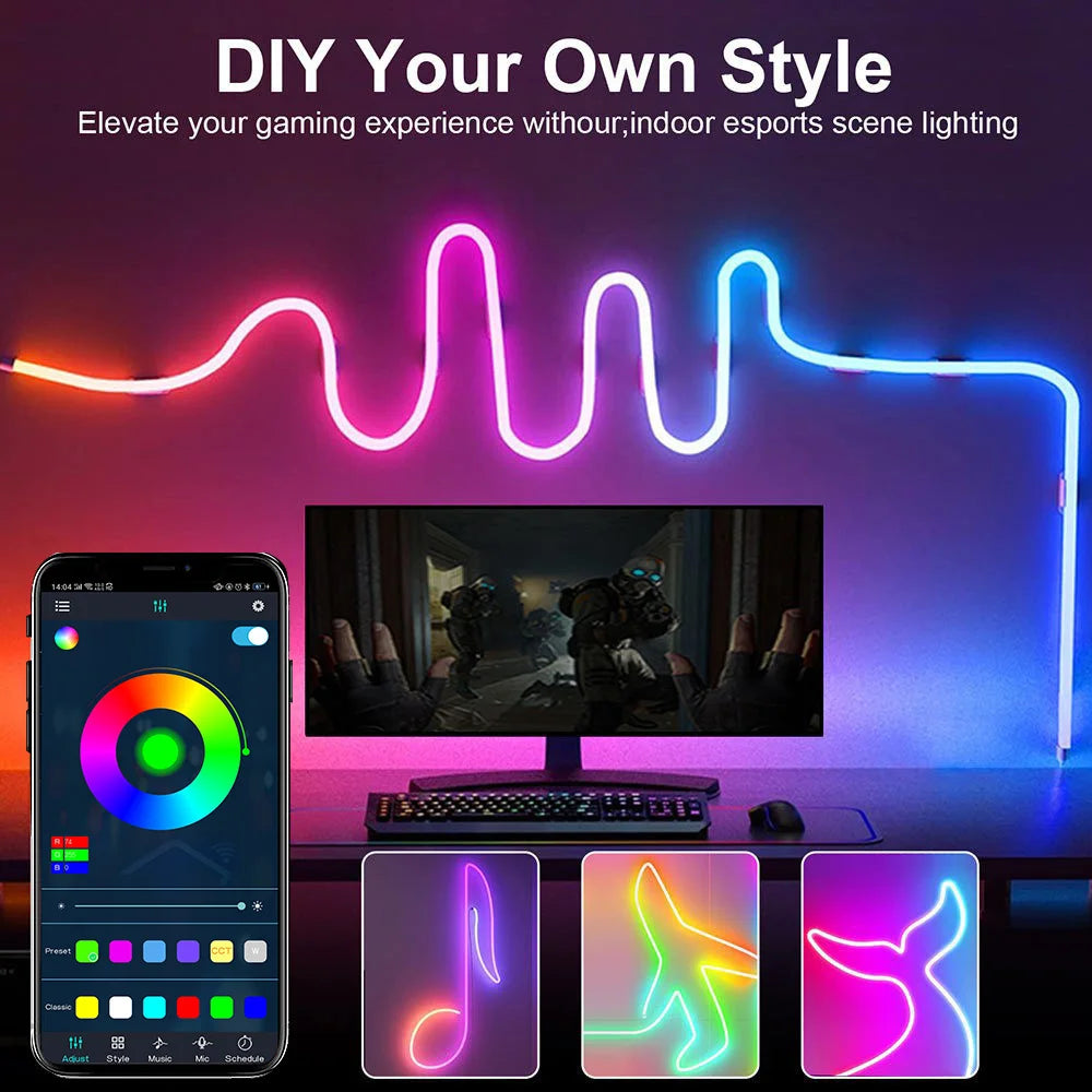 USB 1/2/3/5M LED Neon Light Strip RGBIC Bluetooth APP Control Luces Waterproof Led Magic Strip Lighting Music Sync for Party
