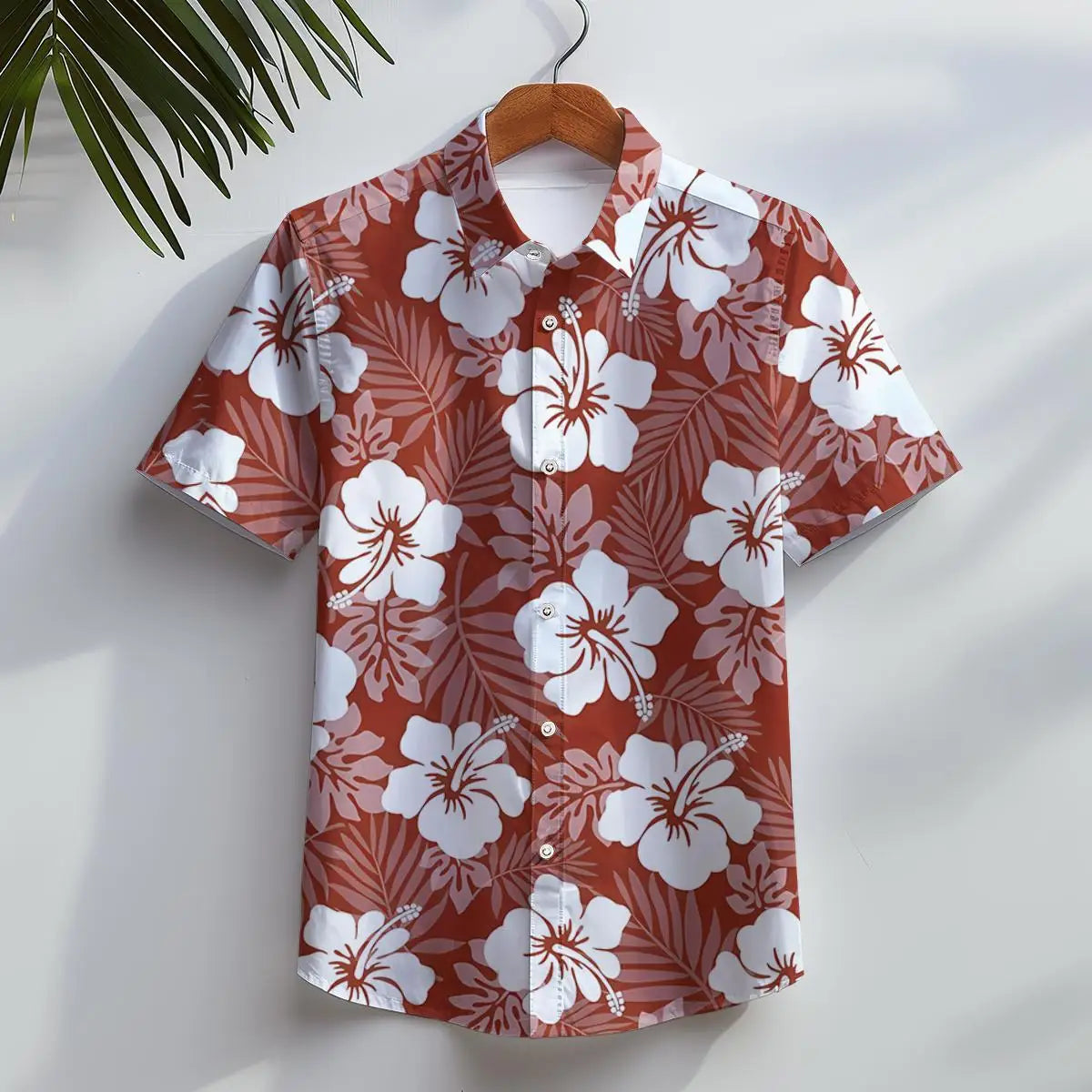 Hawaiian Shirt Men Beach Casual Short Sleeve Button Down Shirts Tropical Leaf Floral 3D Printed Clothing for Summer Vacation