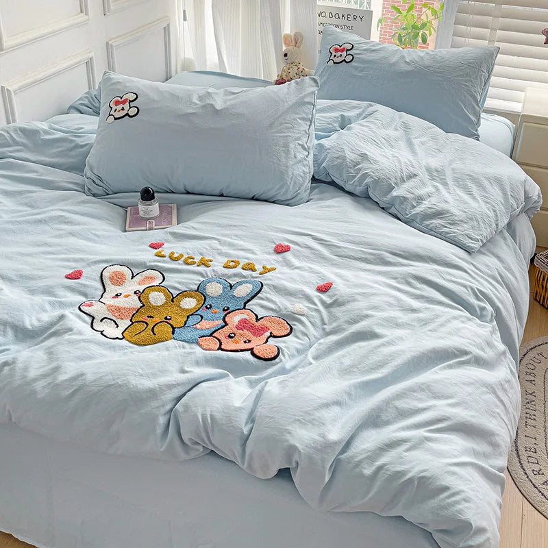 Cartoon Duvet Cover Pillowcase with Bedsheet Home Soft Bed Linen Set Single/Double/Queen/King Size Bedding Set juegos de sábanas