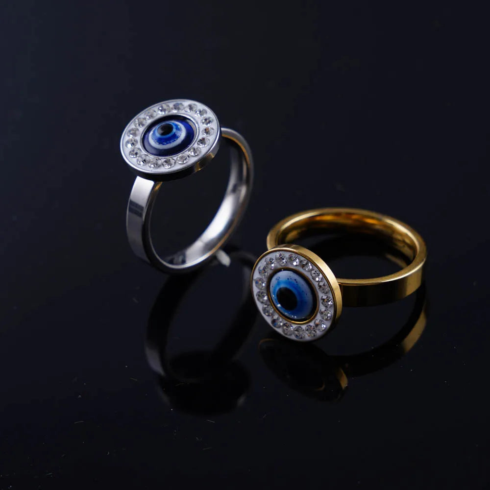 10/20/30/50Pcs/Lot Vintage Simple Evil Blue Eye Stainless Steel Rings For Women Men Fashion Gothic Jewelry Party Gifts Wholesale
