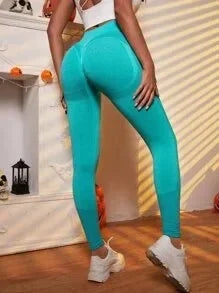 Women Seamless Solid Leggings Knit Slim Leggings High Waist Hip Liftting Fashion Elastic Fitness Yoga Tights Gym Workout Pants