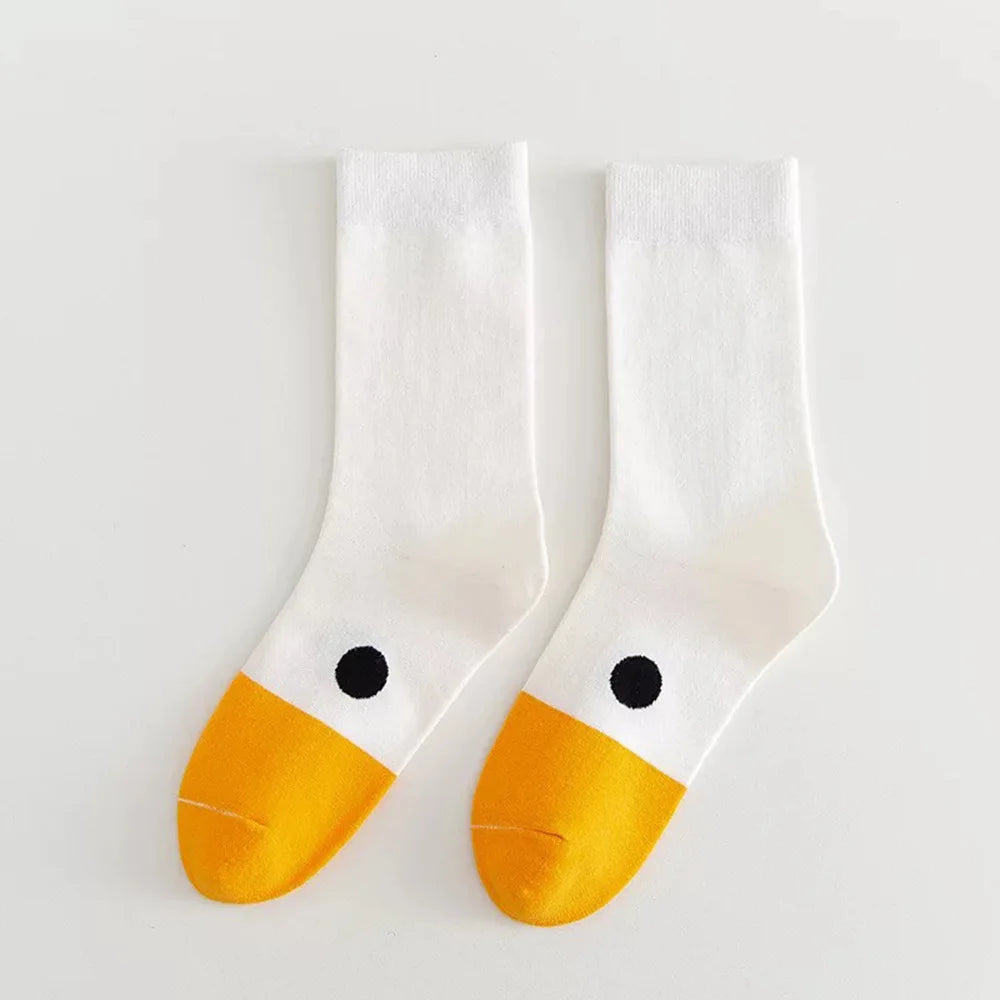 Women Socks Cotton Cute Kawaii Cartoon Duck Print Japonais Style Calcetines Mujer Hip Hop Funny White Harajuku Girls Gift Sox