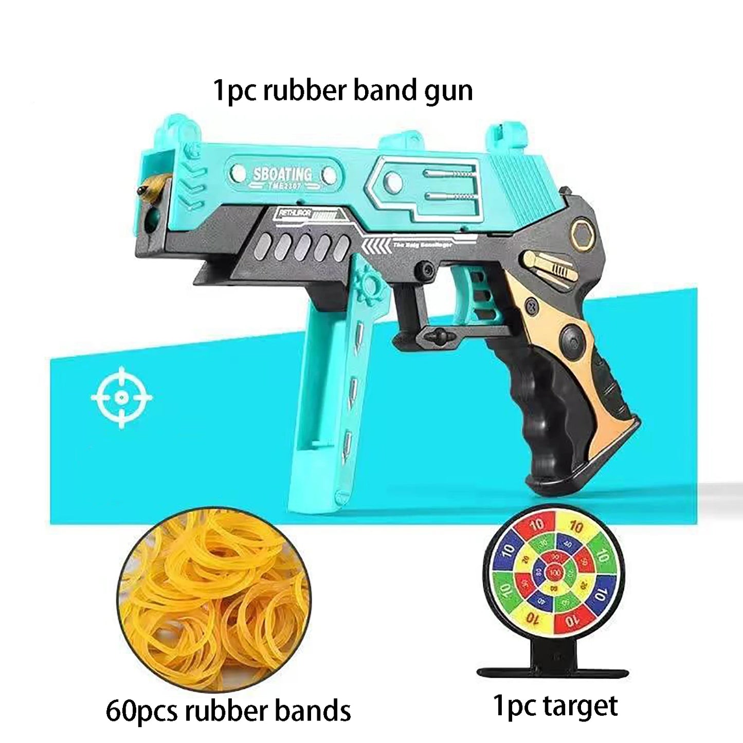 Foldable rubber band gun launcher, continuous firing, children's battle soft ammunition toy with 60pcs rubber bands as a gift