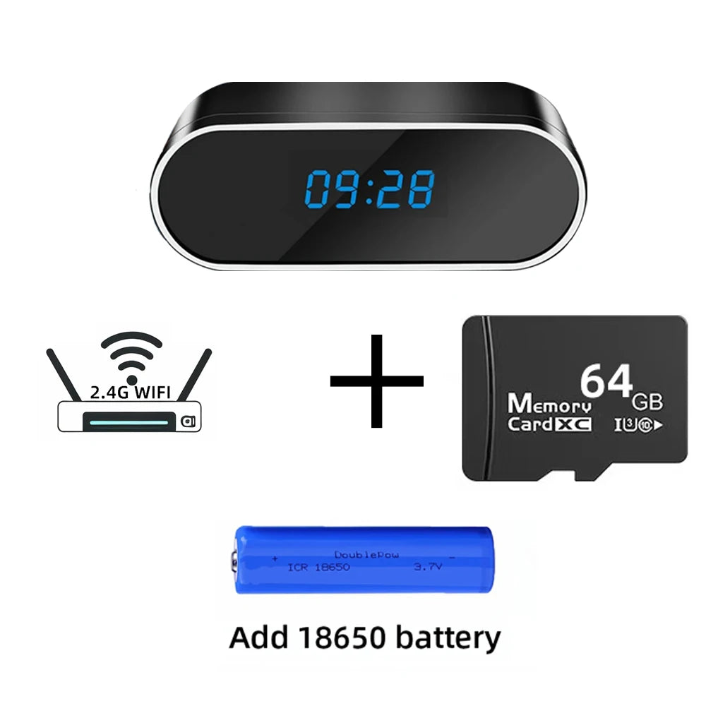 4K HD wireless clock camera supports remote viewing of WIFI connection, infrared night vision, motion detection, indoor camera