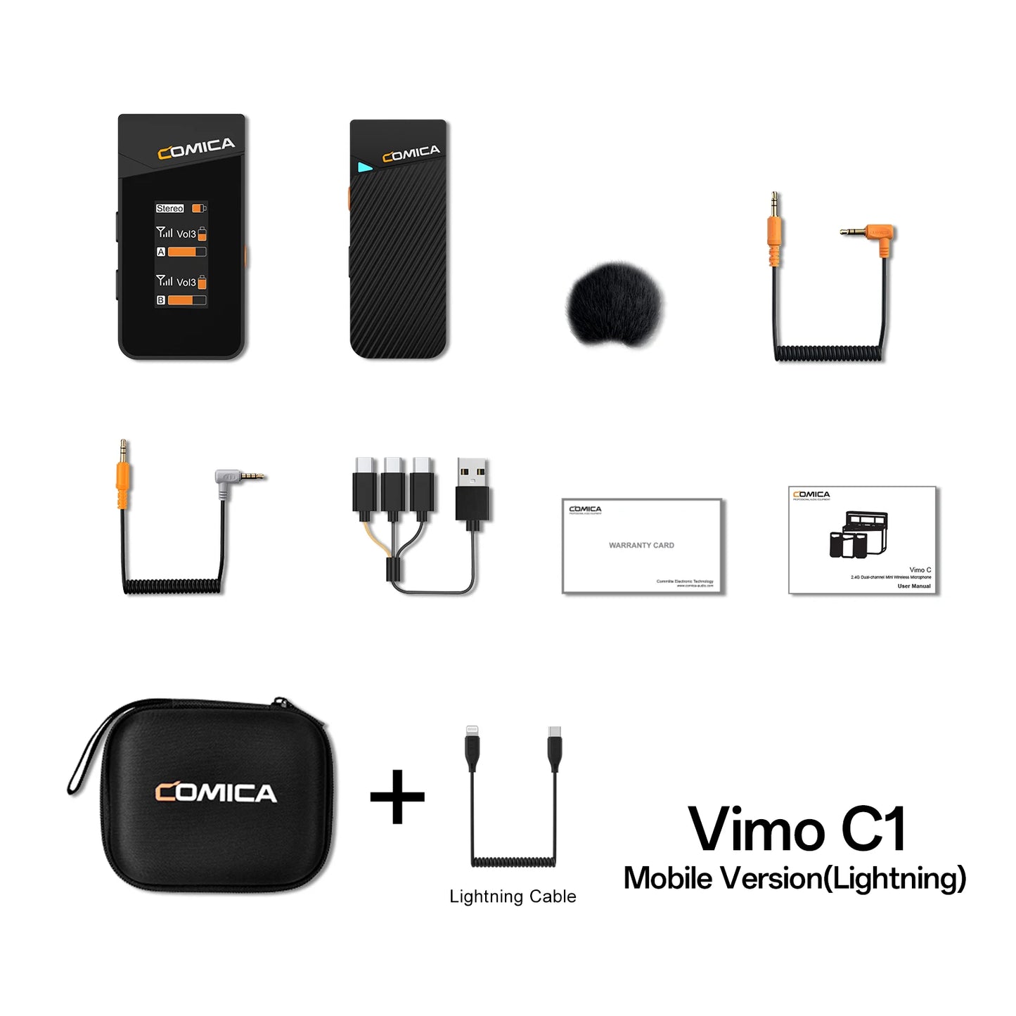 Comica Vimo C 2.4G Mini Wireless Lapel Microphone with Charging Case, for Smartphone Camera Podcast Interview YouTube Facebook