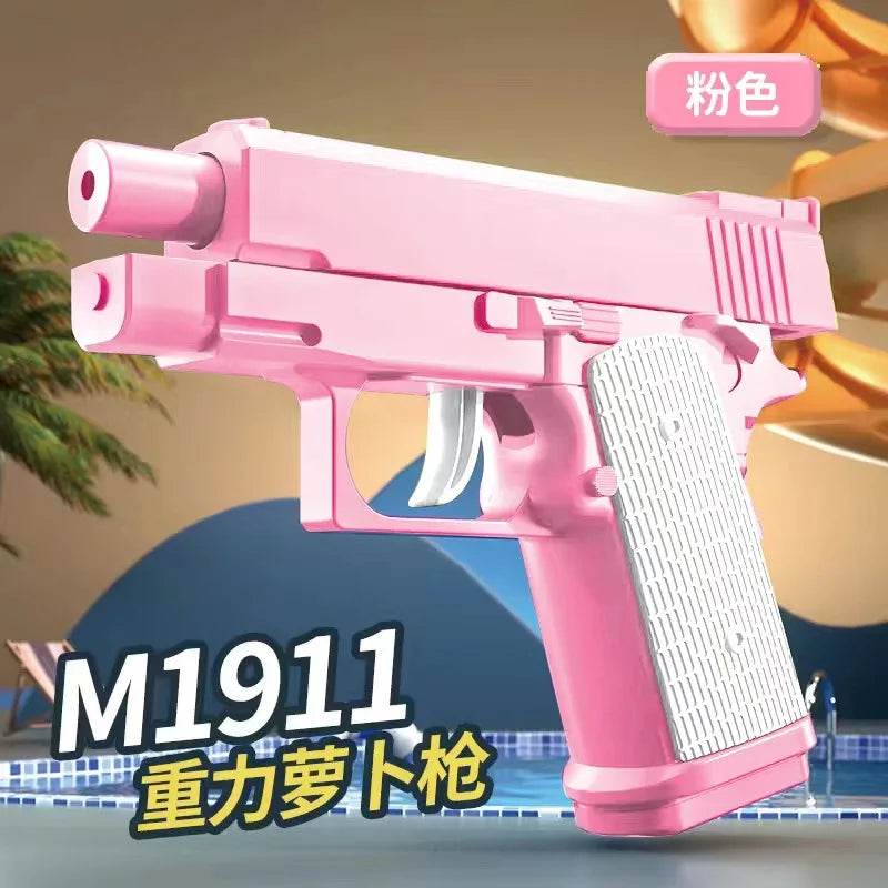 Children's Gravity Pistol Gun Toy 3D Mini Model Toy Bullets No Fire Rubber Handgun Mini Radish Knife Toy Model for children