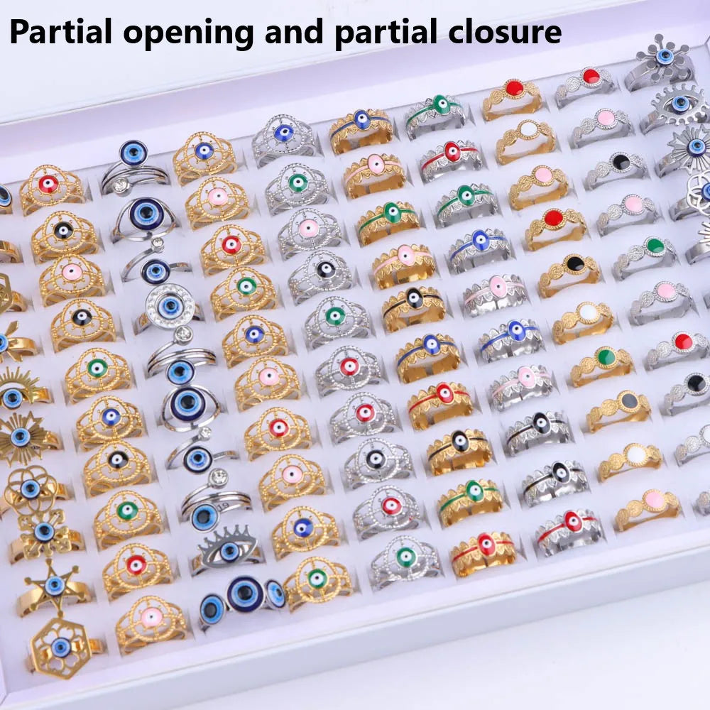 10/20/30/50Pcs/Lot Vintage Simple Evil Blue Eye Stainless Steel Rings For Women Men Fashion Gothic Jewelry Party Gifts Wholesale