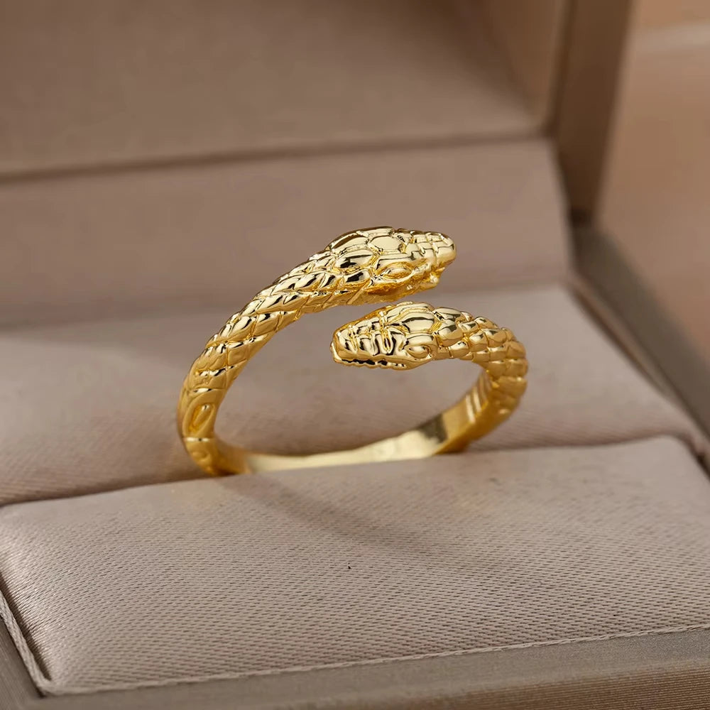 316L Gold Plated Stainless Steel Snake Rings For Women Men Open Adjustable Ring Vintage Gothic Aesthetic Jewelry anillos mujer