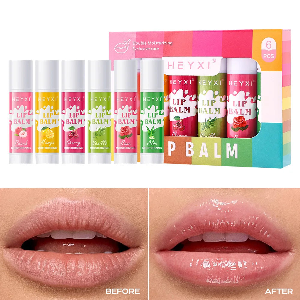 6/12Pcs Lip Balm Set Fruit Flavored 12Flavors Natural Lip Balm for Dry Cracked Lips Long Lasting Lip Care Products