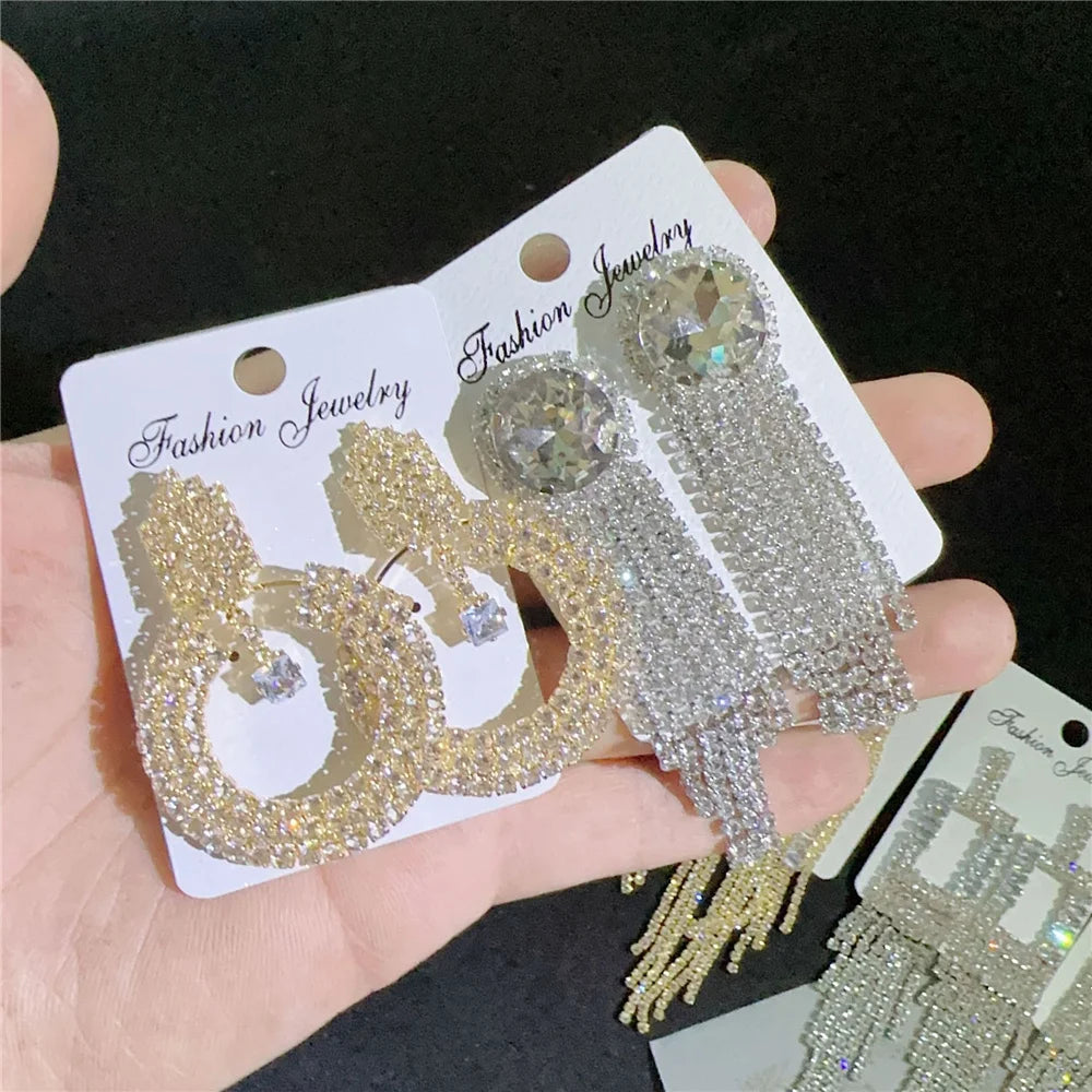 10/20Pairs/Lot 925 Silver Needle Zircon Long Dangle Drop Stud Earrings For Women Mix Style Wedding Engagement Jewelry Wholesale