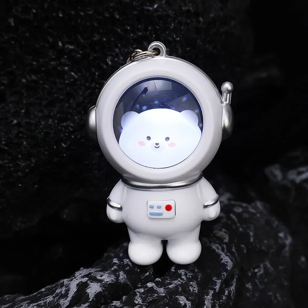 Funny Starry Night Light Astronaut Keychain Lovers Light Up Bear Key Chain Package Pendant Small Gifts Wholesale Bag Hanging