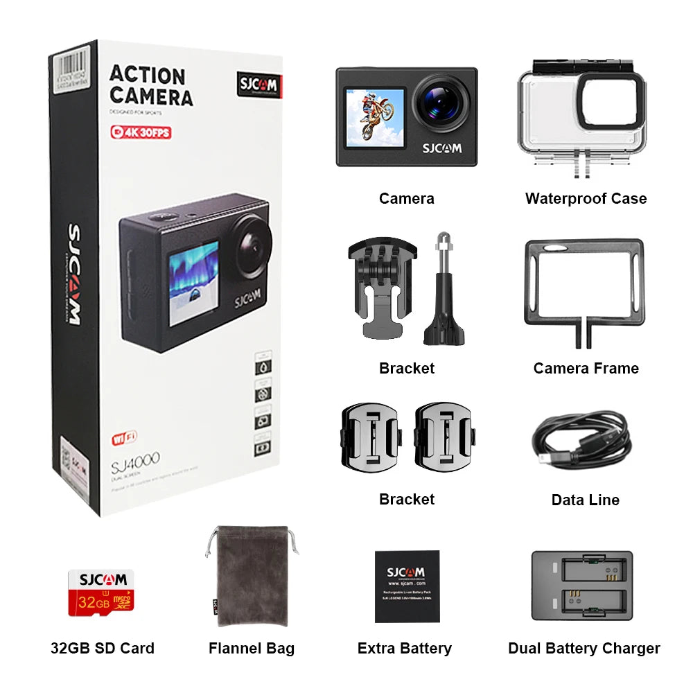SJCAM SJ4000 Dual Screen 4K Action Camera 30M Waterproof Anti-Shake HD Sports Video Action Cameras Motorcycle Bicycle Helmet