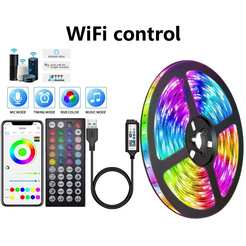 LED Strip Lights WIFI Bluetooth App Control 5050 RGB Led Light Flexible Ribbon Tape Luces Led 1-30M USB TV BackLight Room Decor