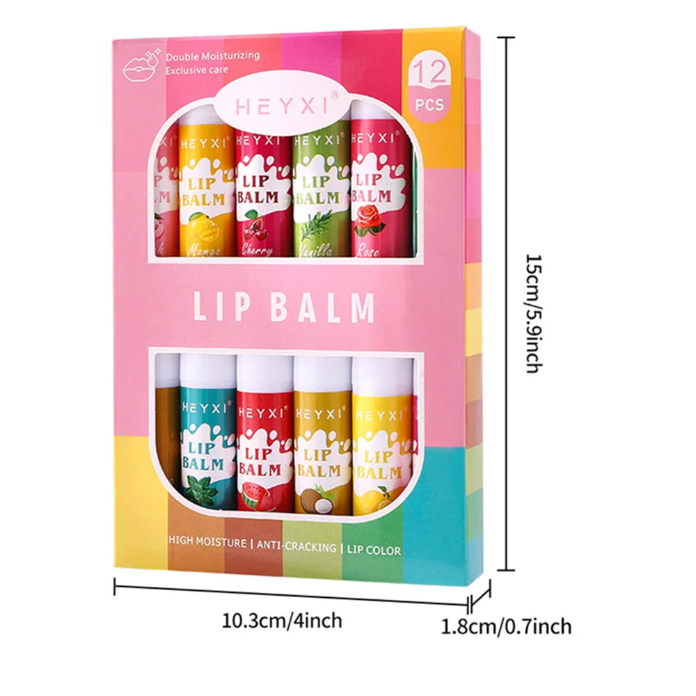 6/12Pcs Lip Balm Set Fruit Flavored 12Flavors Natural Lip Balm for Dry Cracked Lips Long Lasting Lip Care Products