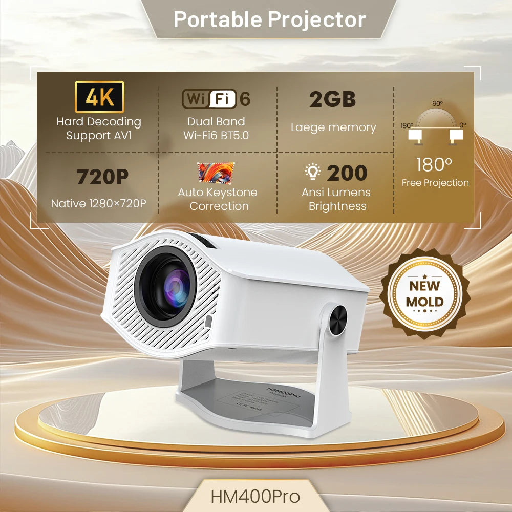 Salange HM400 Pro Mini Projector 200 ANSI 1280*720P Android 11 Bluetooth Dual WiFi 6 for Cinema Outdoor Portable Proyector