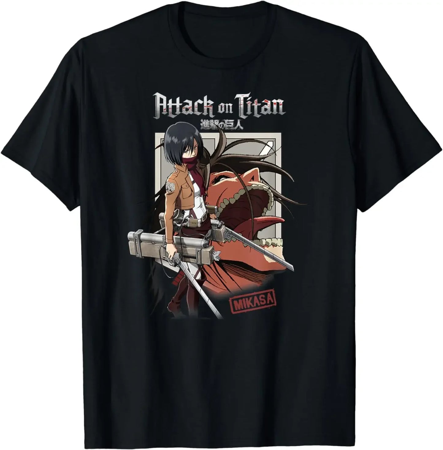 Attack on Titan Mikasa with Titan T-Shirt Graphic T Shirts Men Clothing Anime Clothes Tops Ropa De Hombre
