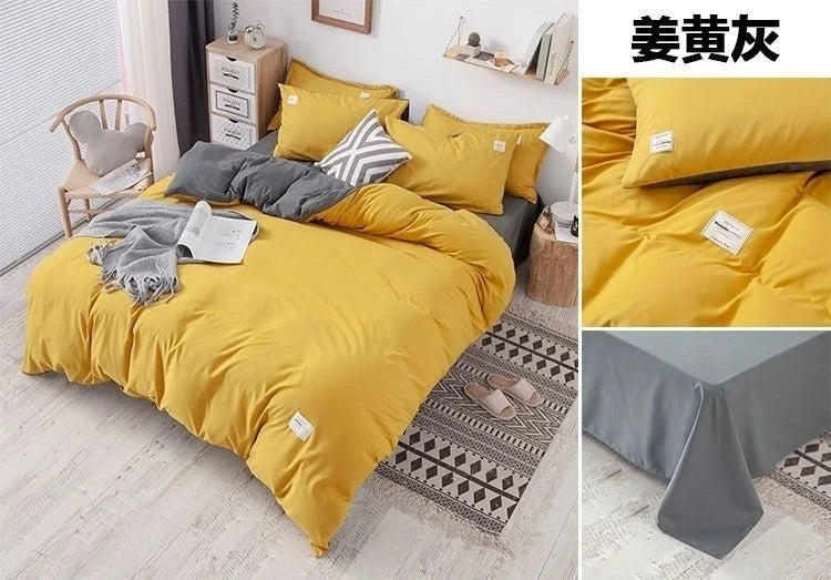 Simple Japanese Solid Color Pink Bedding Set Bed Cover Twin Full Queen Bed Linen Girl Women Polyester Bed Flat Sheet Pillowcase