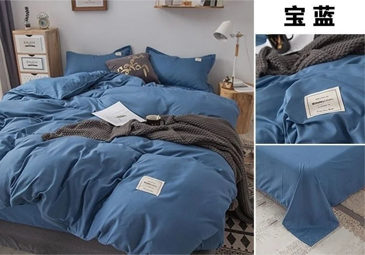 Simple Japanese Solid Color Pink Bedding Set Bed Cover Twin Full Queen Bed Linen Girl Women Polyester Bed Flat Sheet Pillowcase