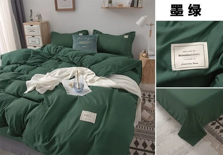 Simple Japanese Solid Color Pink Bedding Set Bed Cover Twin Full Queen Bed Linen Girl Women Polyester Bed Flat Sheet Pillowcase