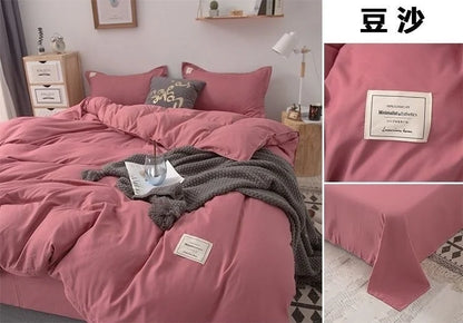 Simple Japanese Solid Color Pink Bedding Set Bed Cover Twin Full Queen Bed Linen Girl Women Polyester Bed Flat Sheet Pillowcase