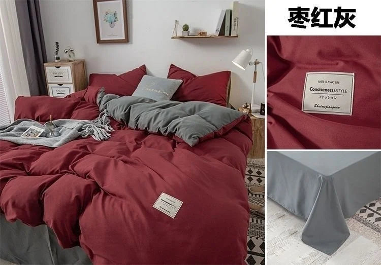 Simple Japanese Solid Color Pink Bedding Set Bed Cover Twin Full Queen Bed Linen Girl Women Polyester Bed Flat Sheet Pillowcase