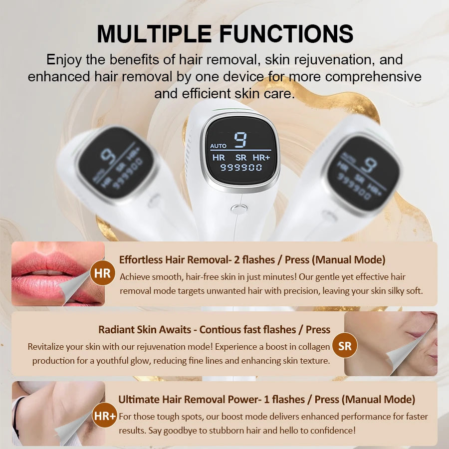 Laser Epilator 22J Permanent Painless for Facial Bikini Trimmer for Women Men Big Flash Window for Quick Safe IPL Hair Removal