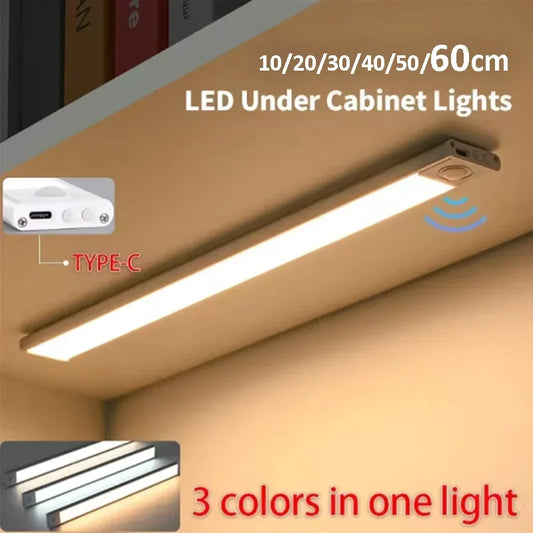 10-60cm LED Under Cabinet Lights Wireless Motion Sensor Night Light Ultra Thin Light for Kitchen Bedroom Closet Cabinet Lighting
