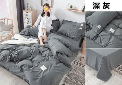 Simple Japanese Solid Color Pink Bedding Set Bed Cover Twin Full Queen Bed Linen Girl Women Polyester Bed Flat Sheet Pillowcase