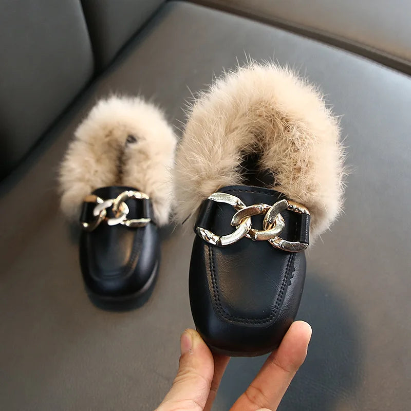 zapatos niñaChild leather shoes plush boy cotton shoe soft soled princess shoe winter new warm girl Mary Jane shoes child shoes