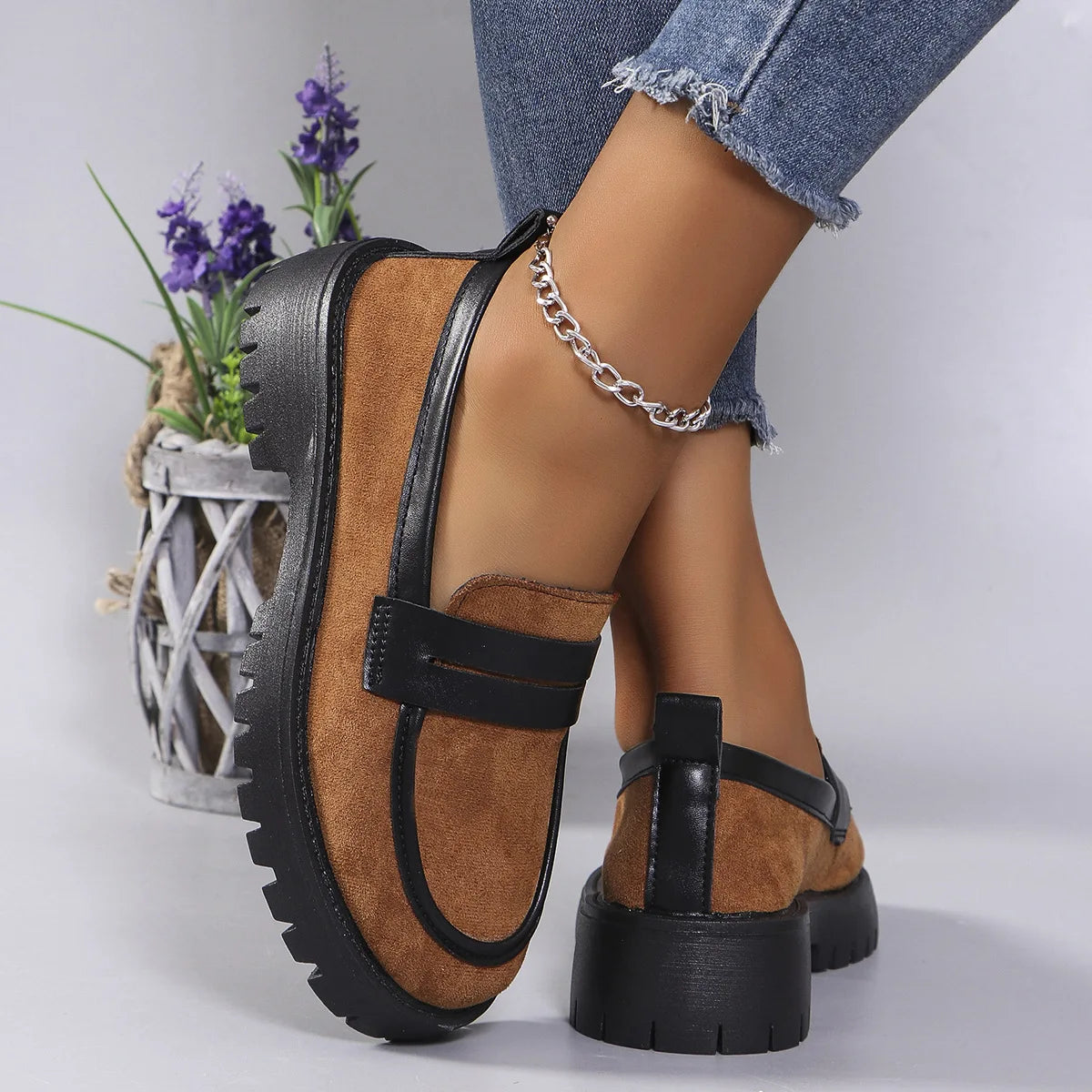 Women's Fashion Leopard Patchwork Slip-on Loafers Chunky Heel Platform Flats 2024 New Moccasins Casual Shoes Plus Size Zapatos