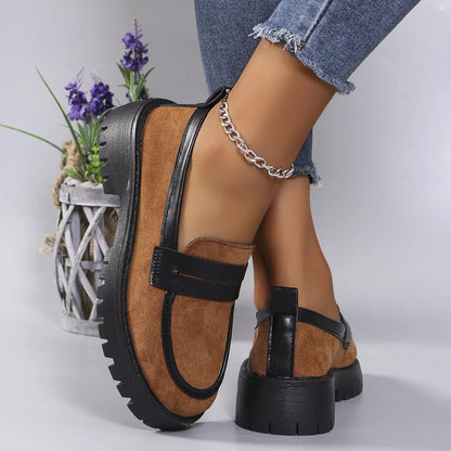 Women's Fashion Leopard Patchwork Slip-on Loafers Chunky Heel Platform Flats 2024 New Moccasins Casual Shoes Plus Size Zapatos