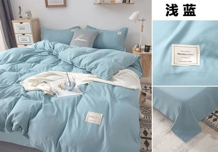 Simple Japanese Solid Color Pink Bedding Set Bed Cover Twin Full Queen Bed Linen Girl Women Polyester Bed Flat Sheet Pillowcase