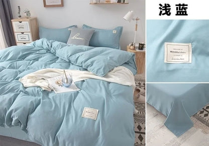 Simple Japanese Solid Color Pink Bedding Set Bed Cover Twin Full Queen Bed Linen Girl Women Polyester Bed Flat Sheet Pillowcase