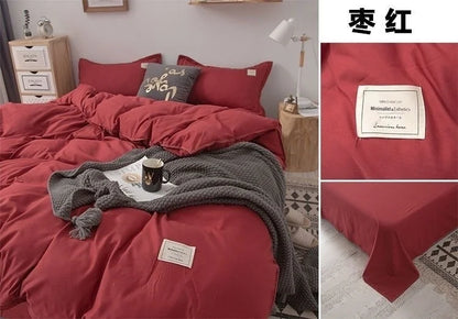Simple Japanese Solid Color Pink Bedding Set Bed Cover Twin Full Queen Bed Linen Girl Women Polyester Bed Flat Sheet Pillowcase