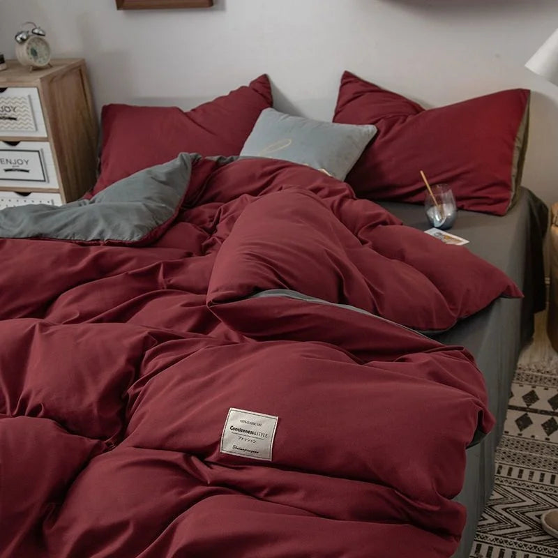 Simple Japanese Solid Color Pink Bedding Set Bed Cover Twin Full Queen Bed Linen Girl Women Polyester Bed Flat Sheet Pillowcase