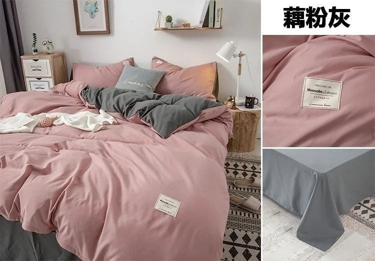 Simple Japanese Solid Color Pink Bedding Set Bed Cover Twin Full Queen Bed Linen Girl Women Polyester Bed Flat Sheet Pillowcase