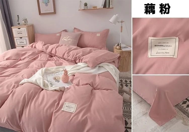 Simple Japanese Solid Color Pink Bedding Set Bed Cover Twin Full Queen Bed Linen Girl Women Polyester Bed Flat Sheet Pillowcase
