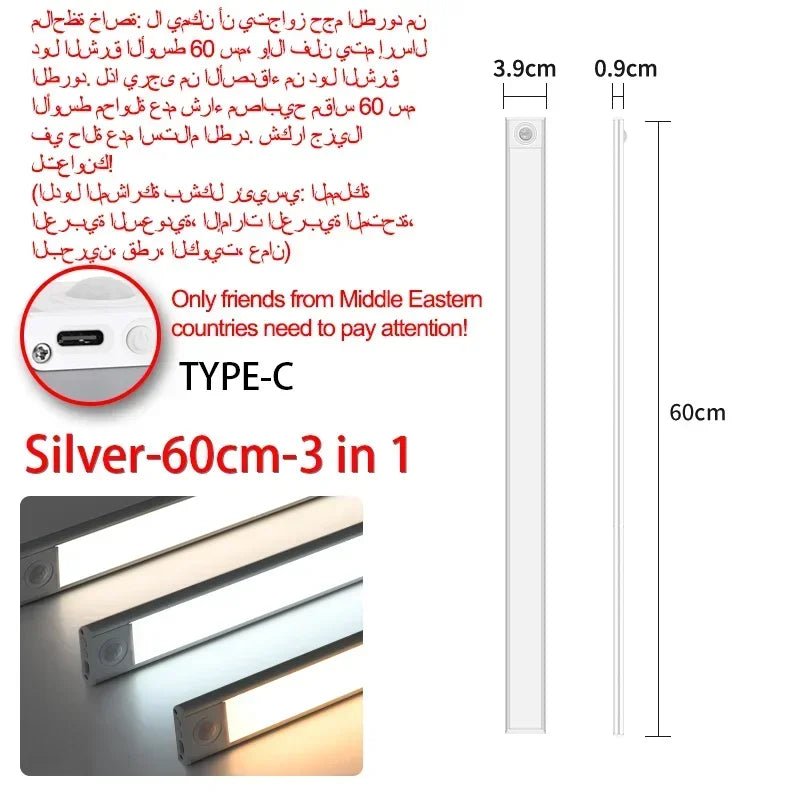 10-60cm LED Under Cabinet Lights Wireless Motion Sensor Night Light Ultra Thin Light for Kitchen Bedroom Closet Cabinet Lighting
