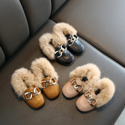 zapatos niñaChild leather shoes plush boy cotton shoe soft soled princess shoe winter new warm girl Mary Jane shoes child shoes