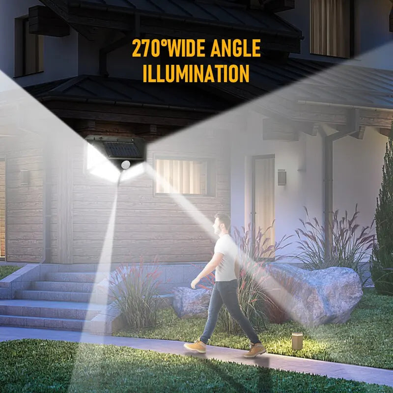 100 LED Solar Wall Lamp All Sides Luminous Motion Sensor Human Induction Courtyard Waterproof Stairs Outdoor Wall Light