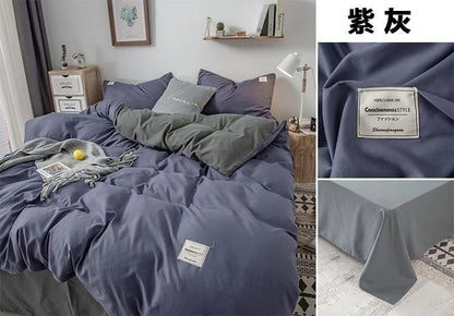 Simple Japanese Solid Color Pink Bedding Set Bed Cover Twin Full Queen Bed Linen Girl Women Polyester Bed Flat Sheet Pillowcase