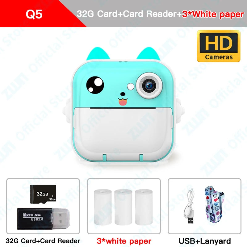 Children 1080P HD Digital Camera Toys Instant Print for Kids Thermal Print Camera Instant Print Photo Video With 32G Memory Card